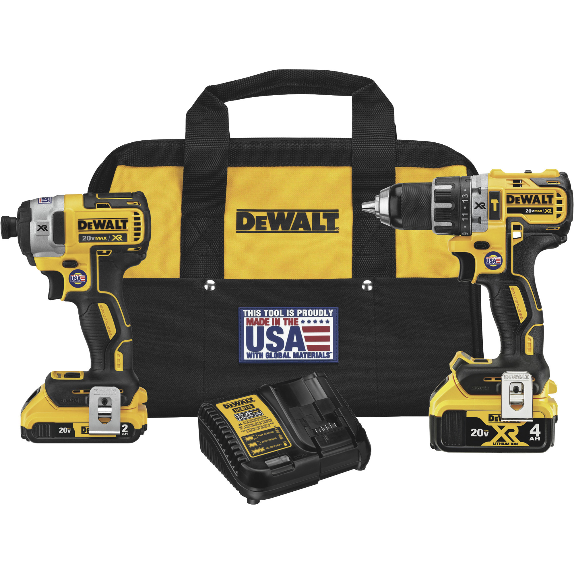 DEWALT 20V MAX XR Cordless Hammer Drill/Driver and Impact Driver Combo Kit, 2 Batteries, Model# DCK287D1M1